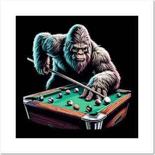 Bigfoot Sasquatch Billiards Pool Player Posters and Art